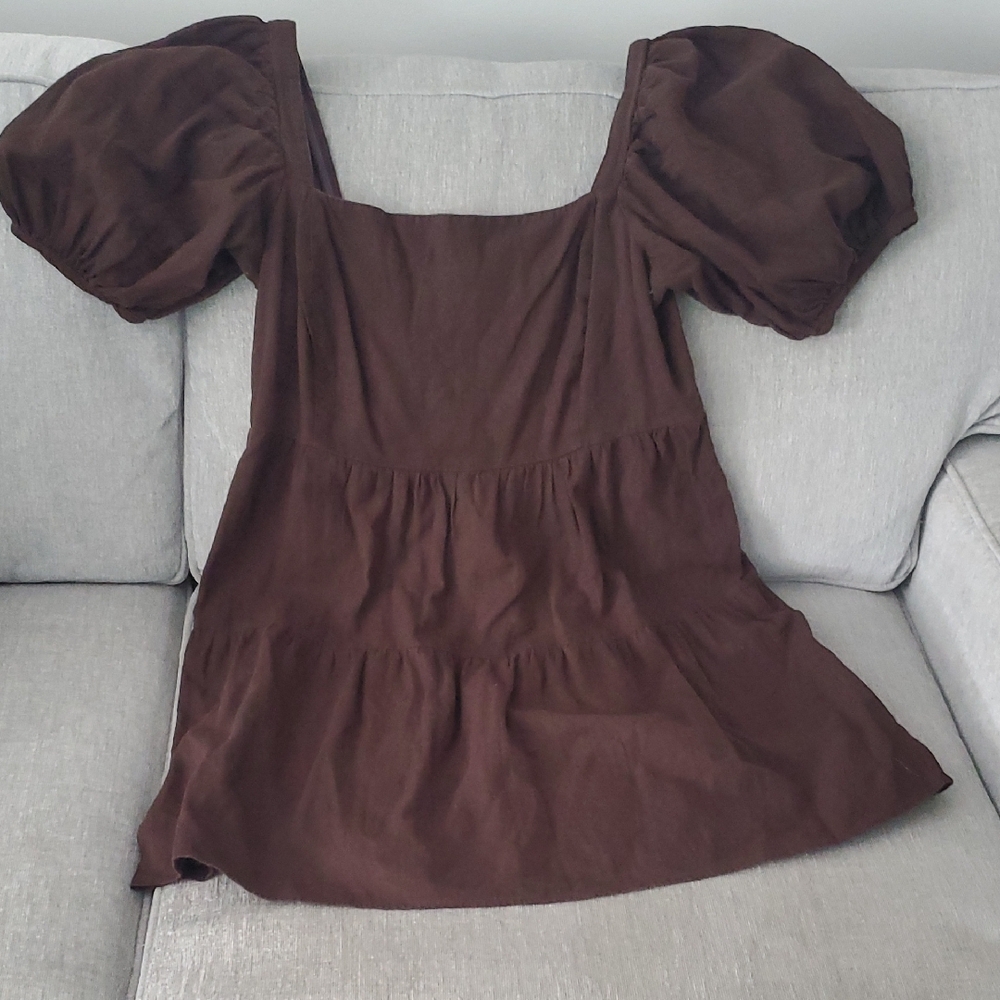 House Of Harlow Brown Short Sleeve Short Dress